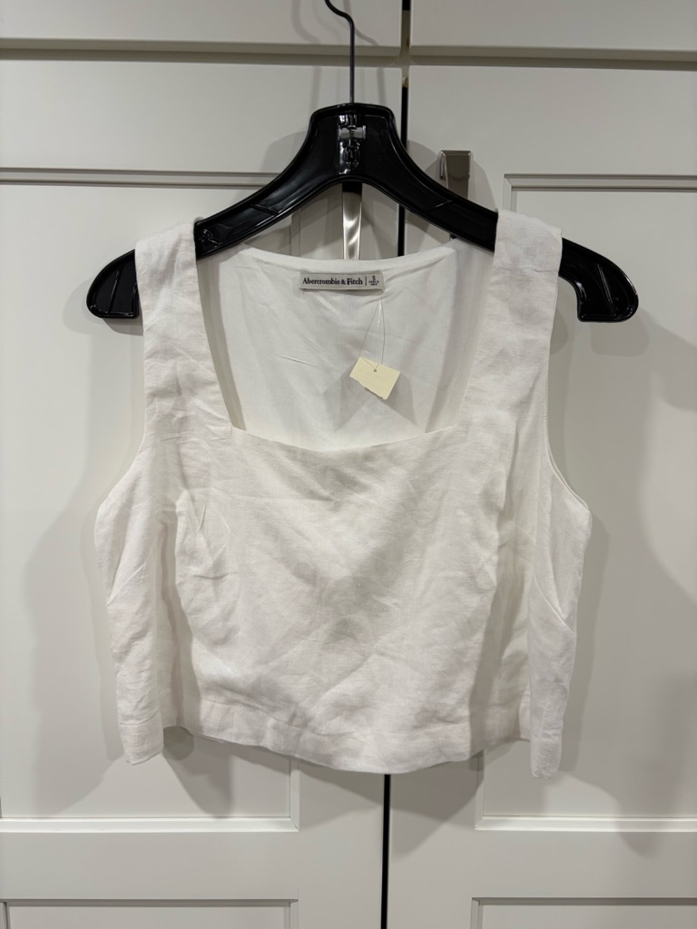 Abercrombie & Fitch White Linen Square-Neck Crop Tank